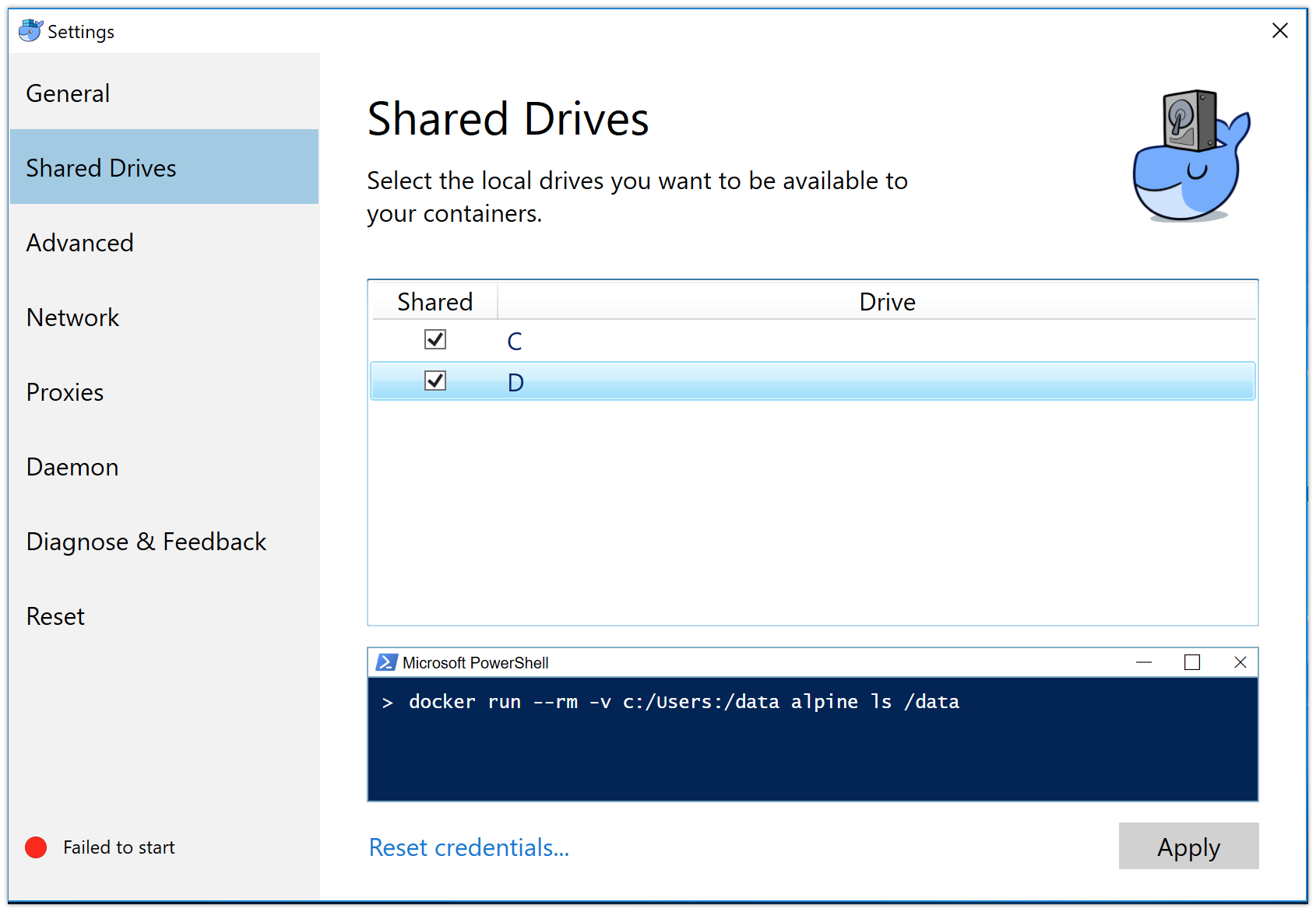 Sharing Windows drives with Docker